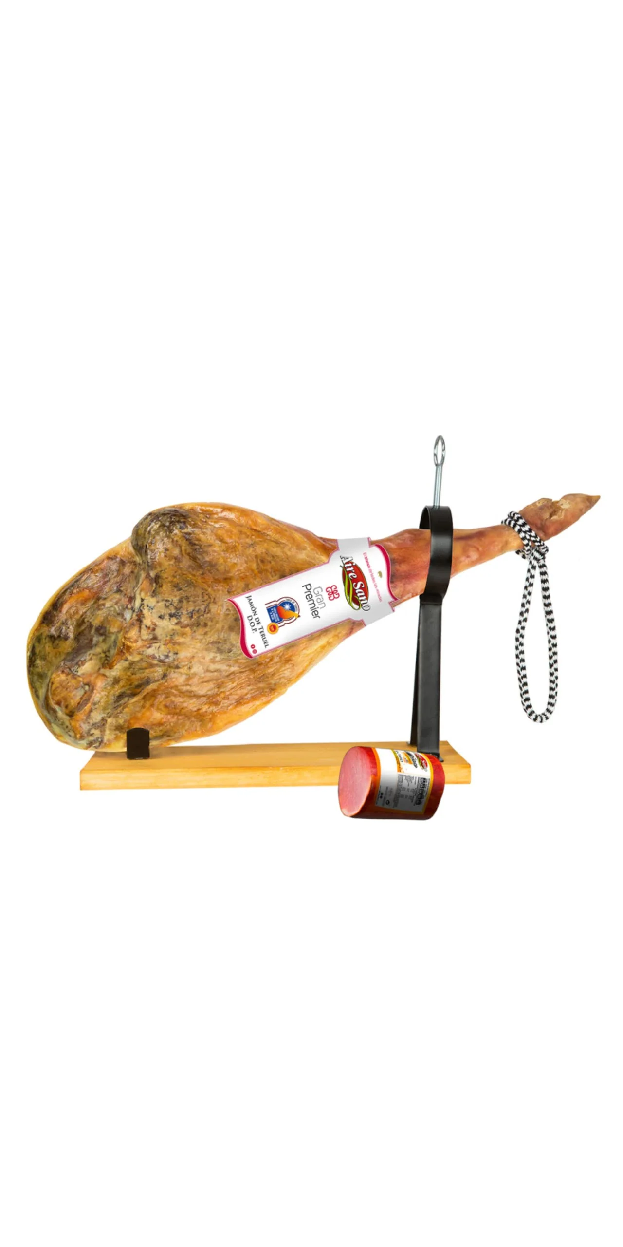 Aire Sano - Jamón de Teruel DOP Gran Premier (8-8.5 Kg) + Taco de Lomo Padre 100% Duroc de 310g - Jamonero, Cuchillo y Chaira - Sin Gluten y Sin Lactosa - Envasado al vacío - Imagen 4