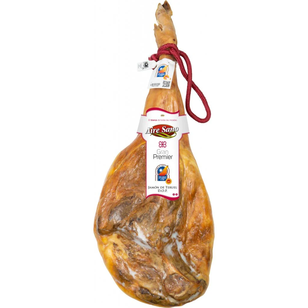 Aire Sano - Jamón de Teruel DOP Gran Premier (8-8.5 Kg) + Taco de Lomo Padre 100% Duroc de 310g - Jamonero, Cuchillo y Chaira - Sin Gluten y Sin Lactosa - Envasado al vacío - Imagen 7