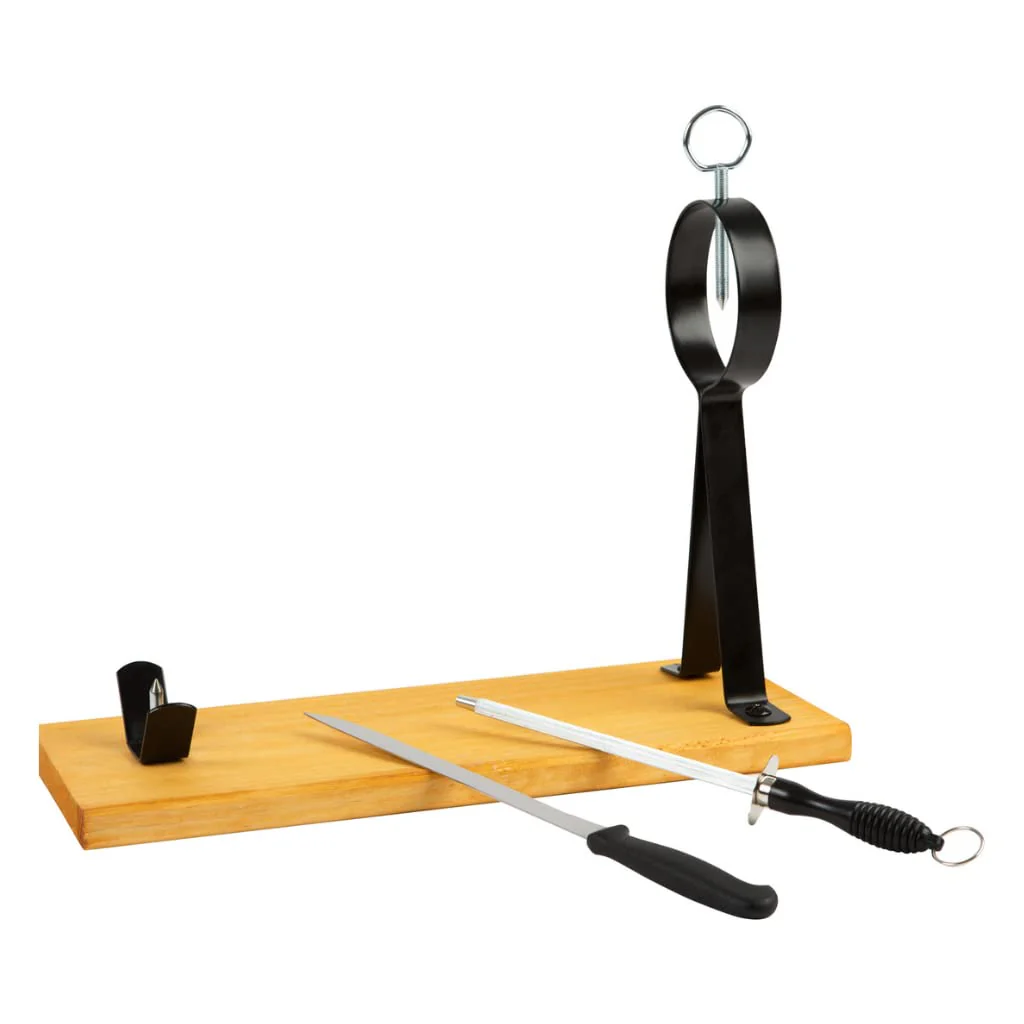 Aire Sano - Jamón de Teruel DOP Gran Premier (8-8.5 Kg) + Taco de Lomo Padre 100% Duroc de 310g - Jamonero, Cuchillo y Chaira - Sin Gluten y Sin Lactosa - Envasado al vacío - Imagen 8