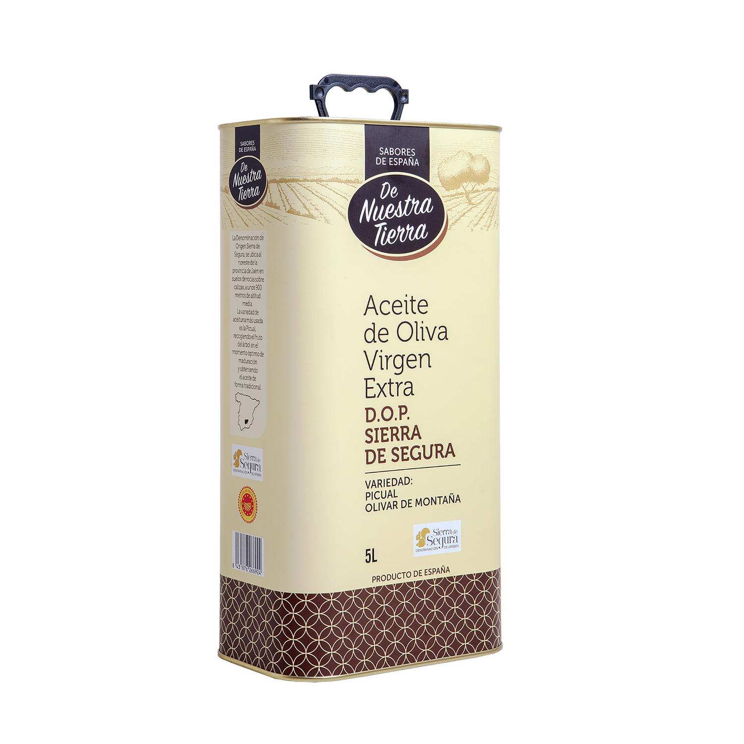 Aceite de oliva virgen extra De Nuestra Tierra D.O. Sierra de Segura lata 5 l.